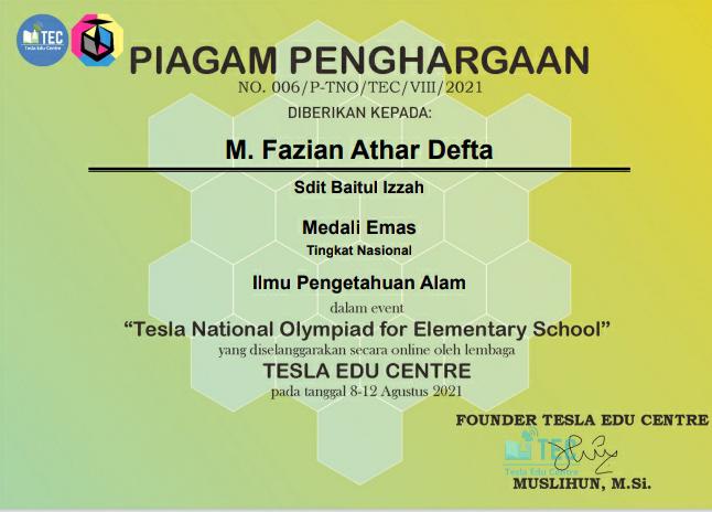 Siswa SDIT Baitul Izzah Raih Medali Emas Tingkat Nasional Siswa SDIT Baitul Izzah Raih Medali Emas Tingkat Nasional